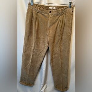 Geoffrey Beene Men’s 34x31 Khaki Corduroy Pleated Trousers Cuffed Casual